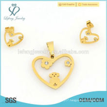 Unique fashion style yellow gold heart shape jewelry sets wholesale